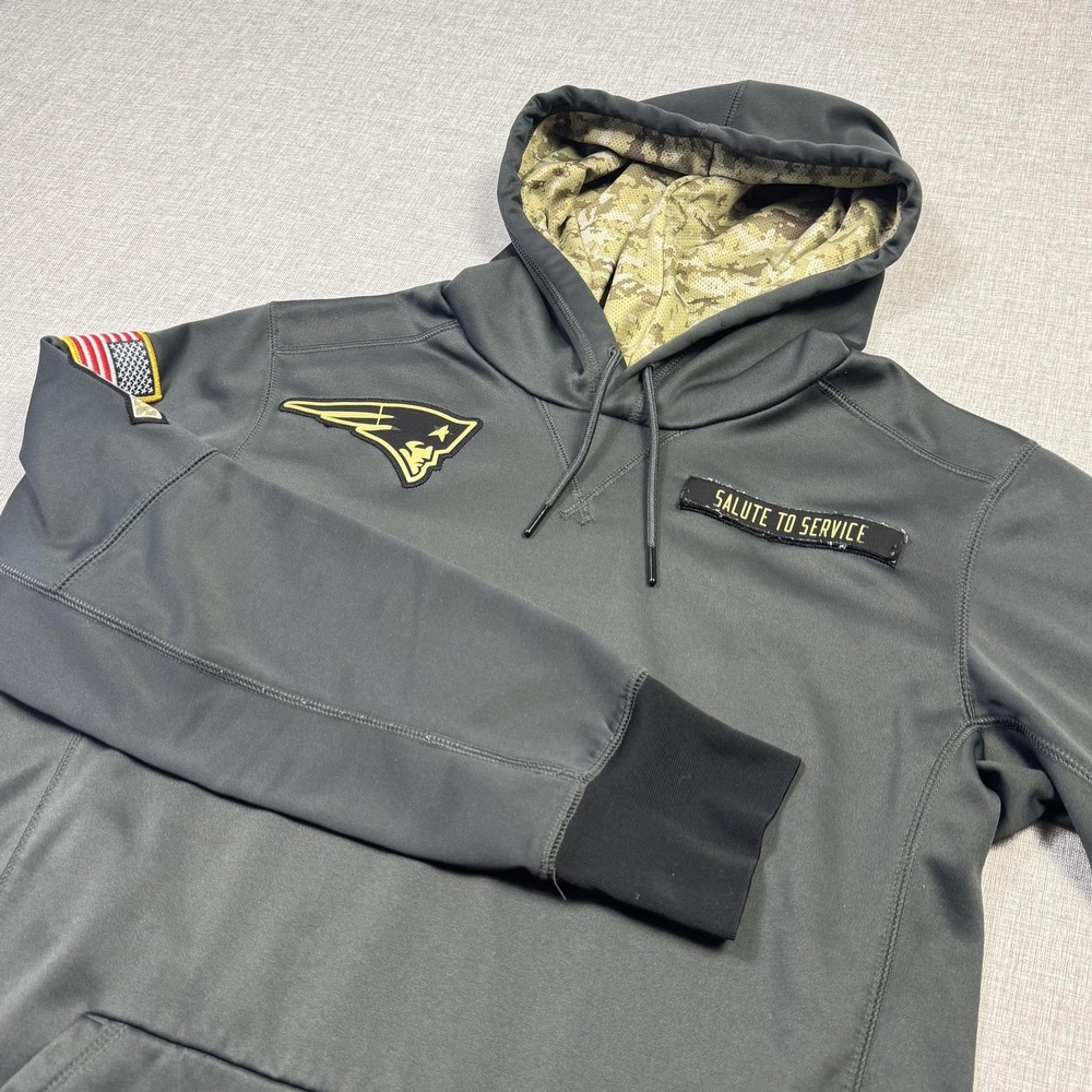 Nike New England Patriots Sweatshirt Mens S Gray NFL Football Salute To Service